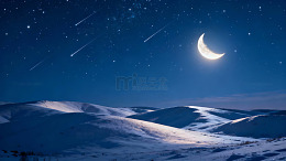 月夜雪原流星划图片