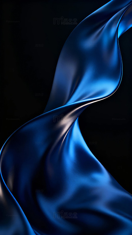 蓝色丝带飘动的抽象艺术-1483