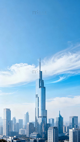 高楼林立城市天际线蓝天白云