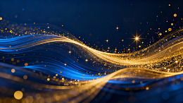 蓝色波浪与金色星光交织的梦幻背景