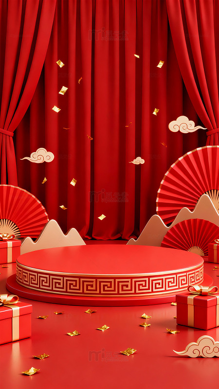 喜庆中式节日舞台场景