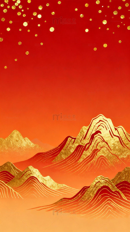 金红山水风景装饰画