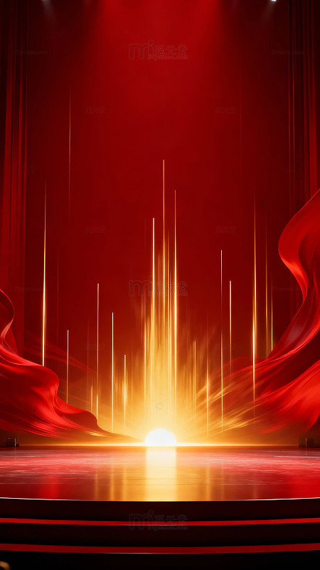 红色帷幕舞台中央光芒四射