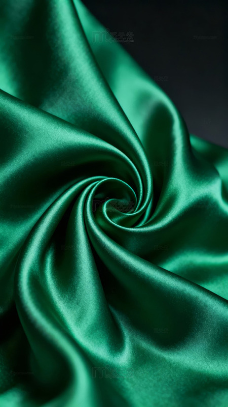绿色丝绸织物螺旋纹理特写