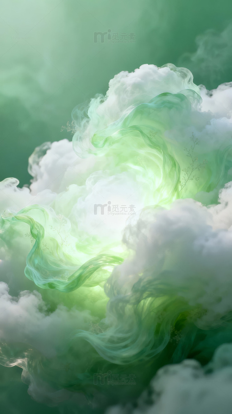 绿色烟雾云朵漂浮图片