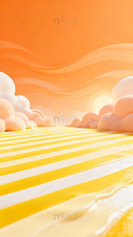 橙黄渐变云朵条纹梦幻场景