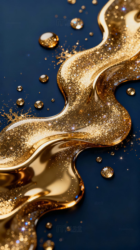 金色液体波浪与闪光点缀