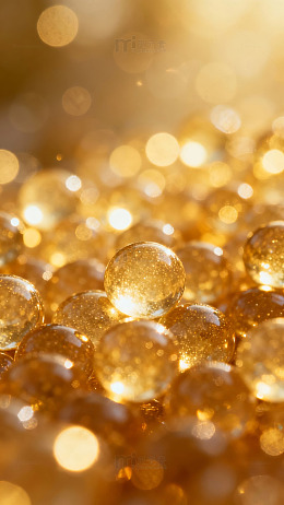 金色透明珠粒闪耀特写