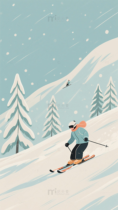 冬日滑雪插画