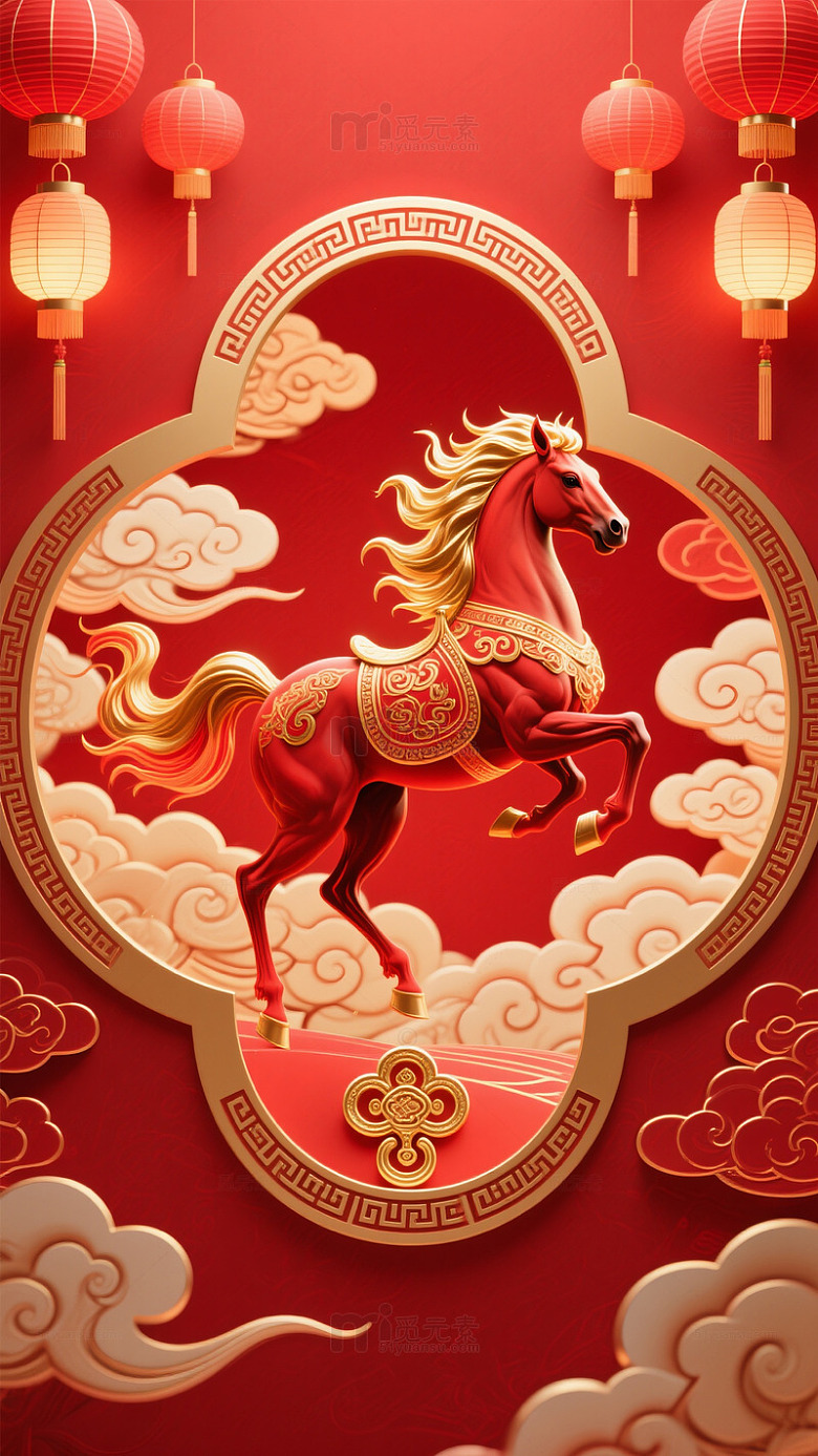 春节骏马祥云装饰图案