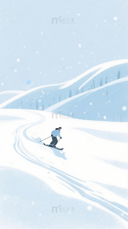 冬日滑雪雪景插画