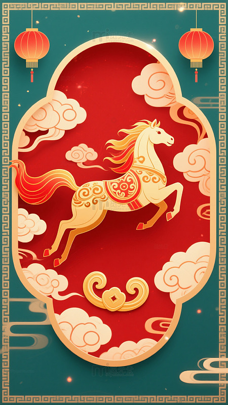 新春骏马祥云图