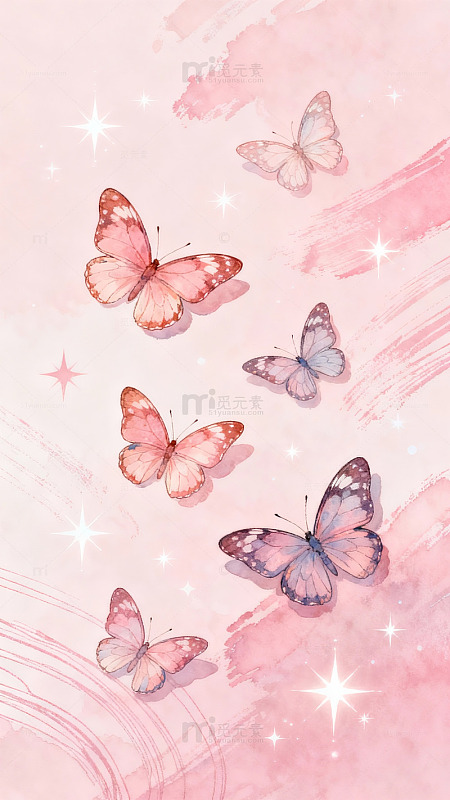 梦幻蝴蝶粉色浪漫插画