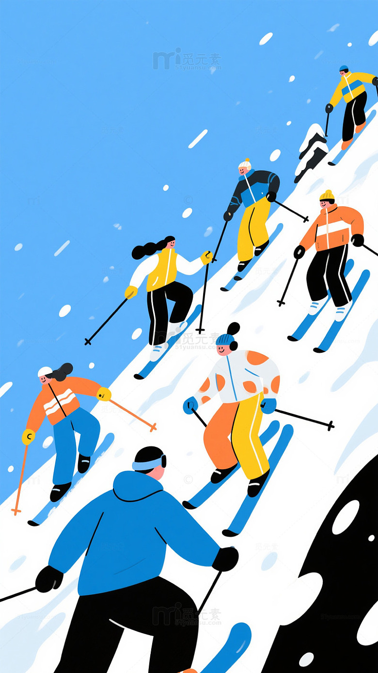 滑雪运动卡通插画设计素材