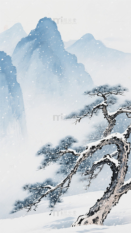水墨风雪景山水画