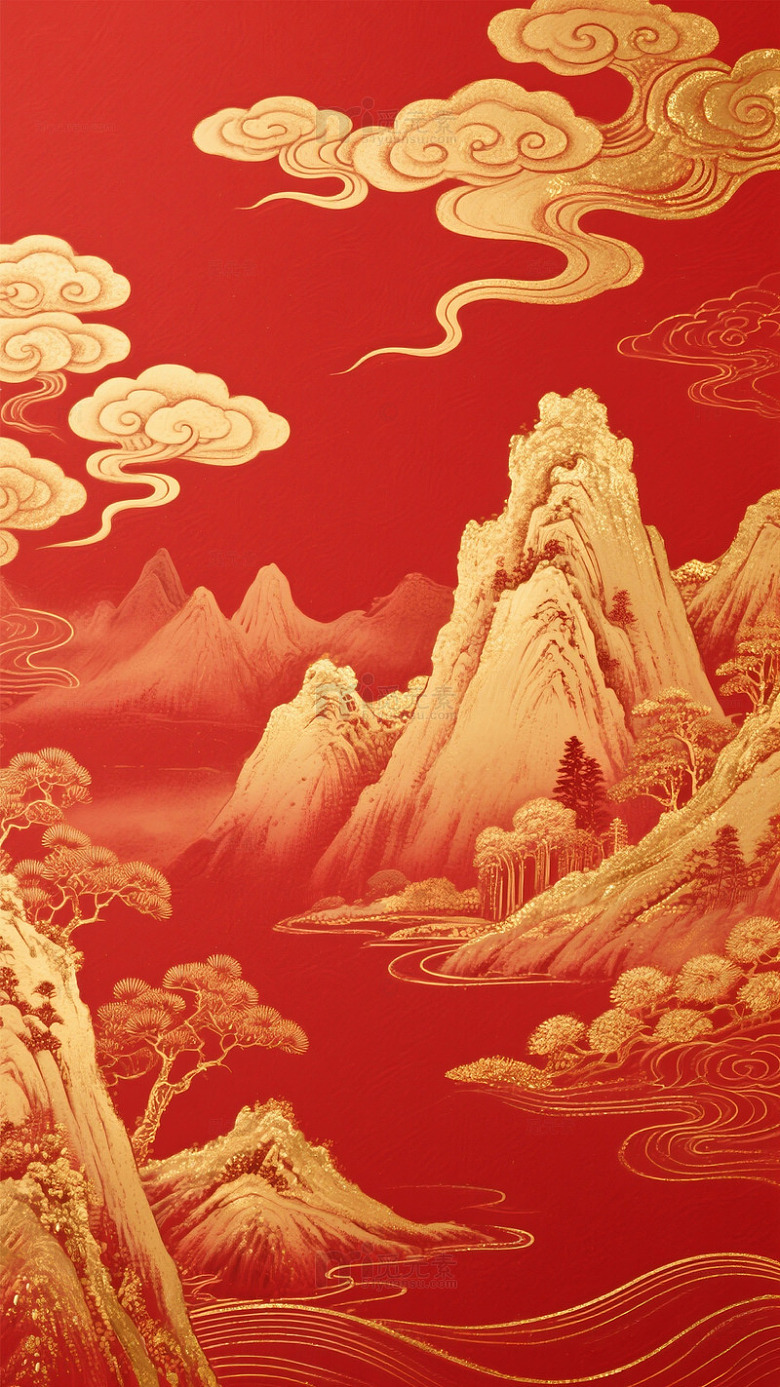 中国传统山水画金红风格
