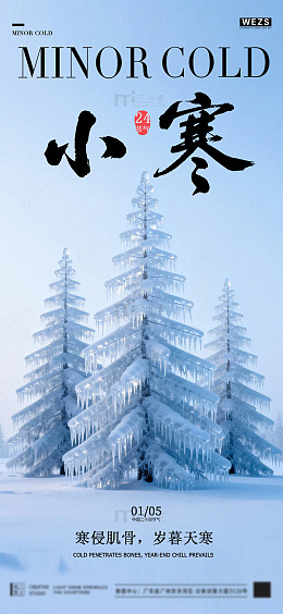 冰雪覆盖松树节气宣传海报