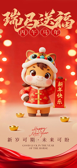 瑞马送福新年贺图