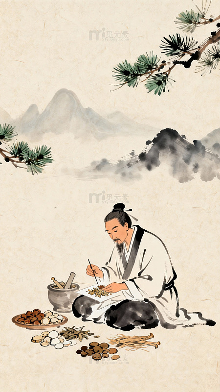 古风水墨医师草药图