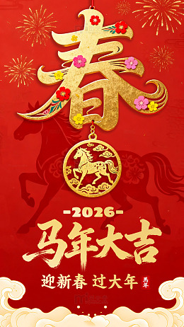 新春马年大吉海报设计红色喜庆