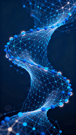 蓝色光点构成的螺旋网络抽象艺术图案