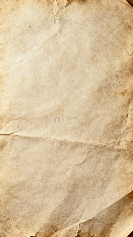 一张泛黄且有褶皱的旧纸张纹理背景