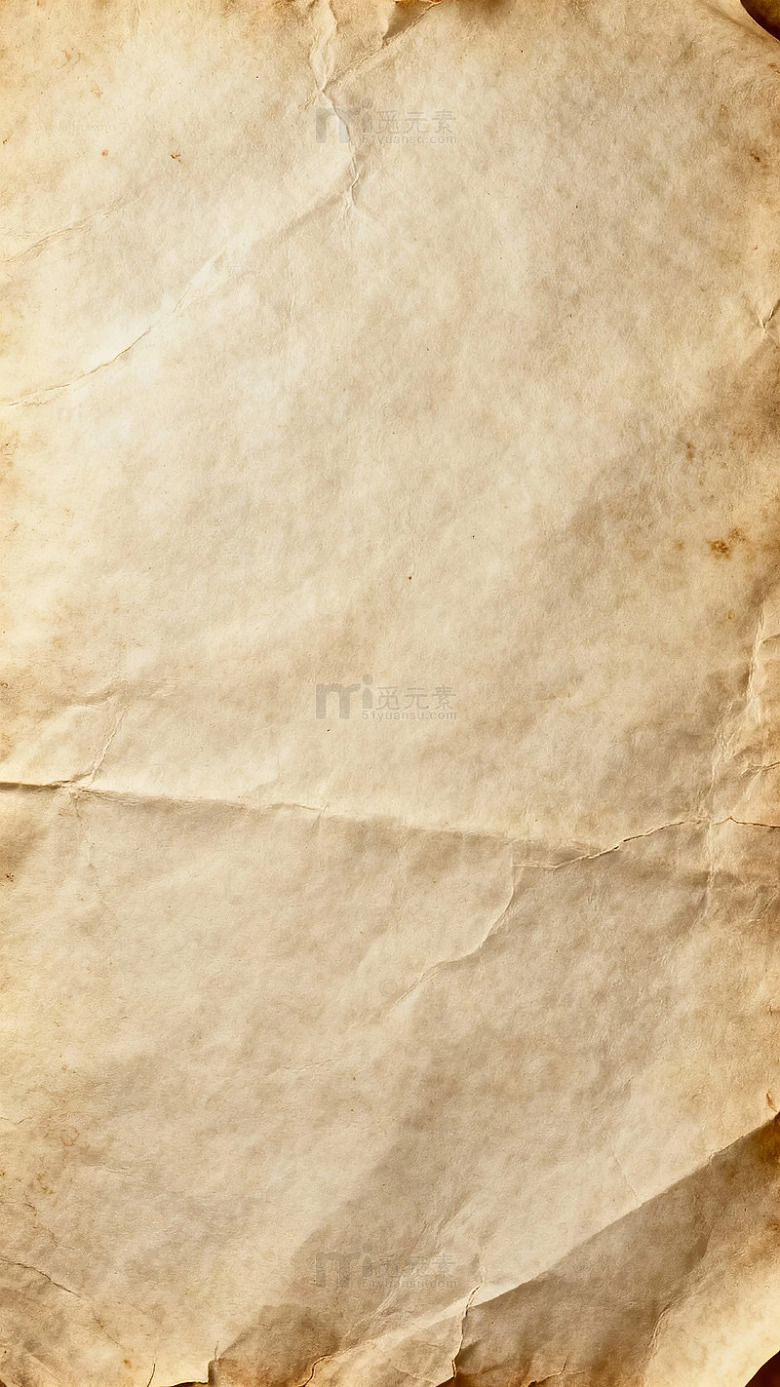 一张泛黄且有褶皱的旧纸张纹理背景