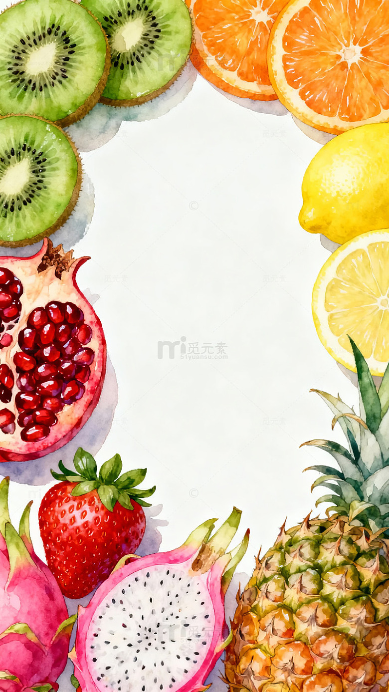 色彩鲜艳的水果拼盘水彩画