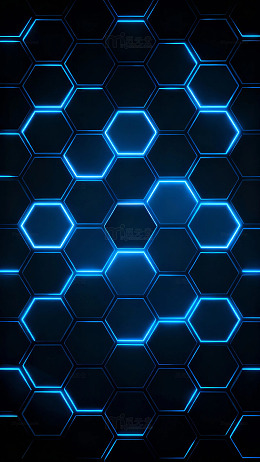 蓝色发光六边形图案构成的科技感背景