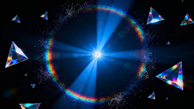 中心发光的圆形光晕周围环绕着闪耀的三角形