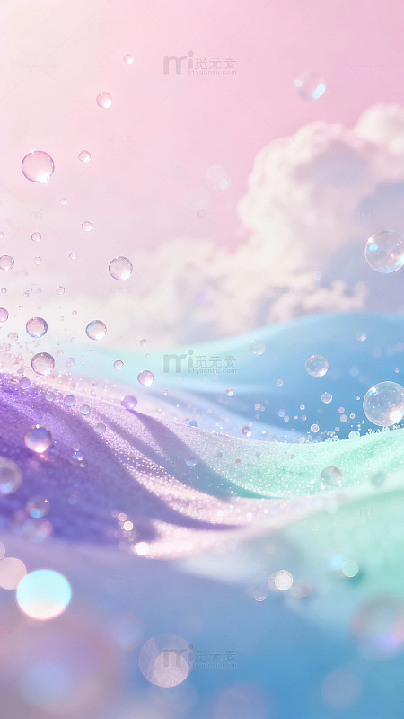 梦幻色彩波浪与水珠的柔和视觉效果
