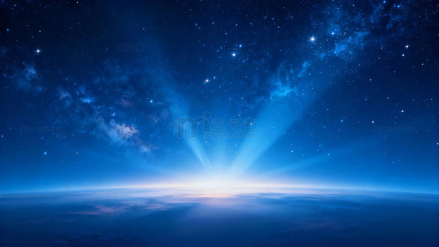 夜空银河与地平线光芒交汇的壮丽景象