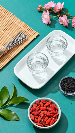 简约风格茶点摆设摄影图片