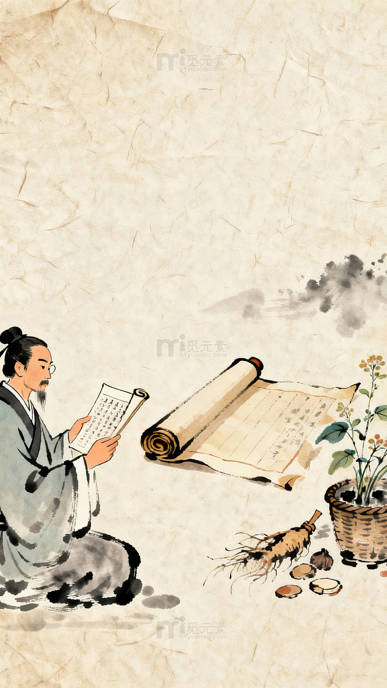 水墨古风中医研读图