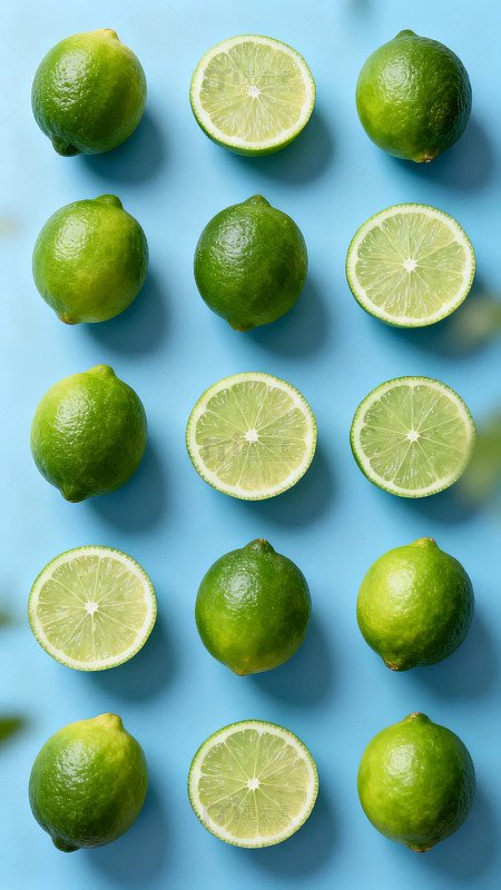 青柠排列蓝色背景清新自然
