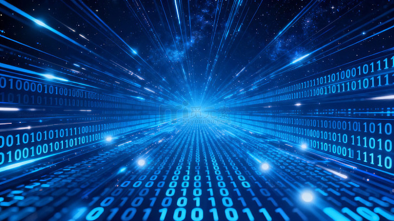 蓝色二进制代码隧道视觉效果