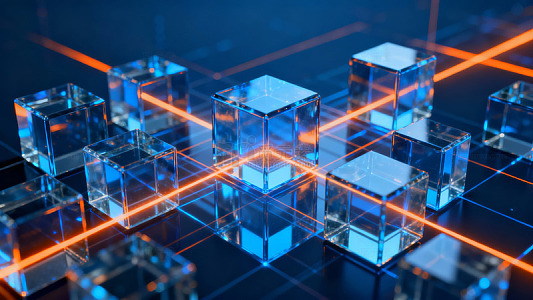 蓝色光效立方体科技感画面