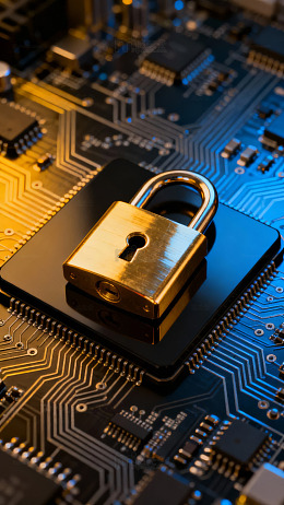 金锁置于电路板上象征网络安全