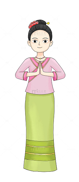卡通人物传统服饰插画傣族