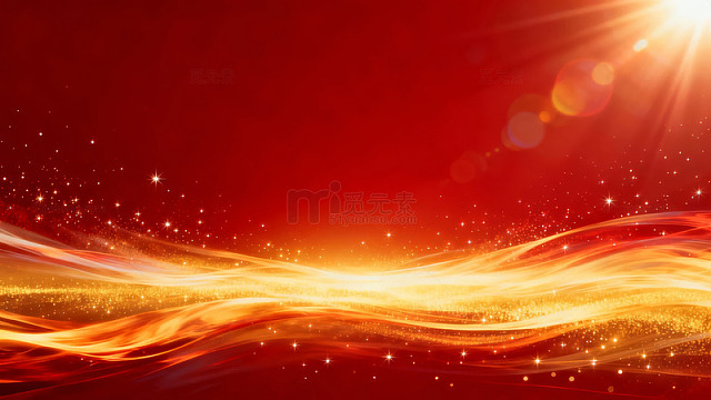 红色背景金色波浪光效-4949