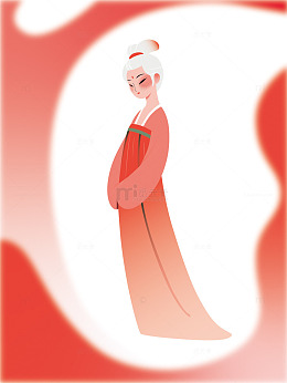 红色唐代仕女全身像