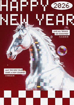 新年马图像祝福贺卡设计