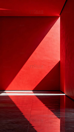 红色光影交错的抽象几何空间