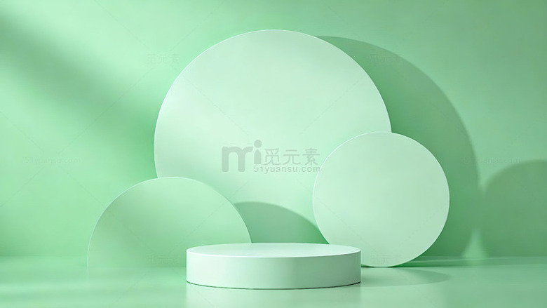 简约绿色背景下的圆形展示台