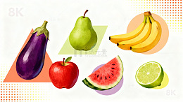 多种水果组合插画展示