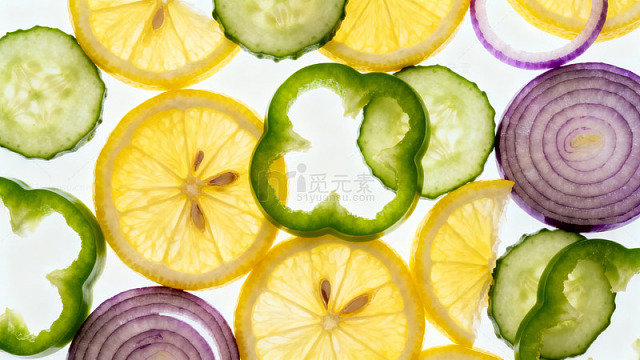 色彩鲜艳的蔬菜水果切片