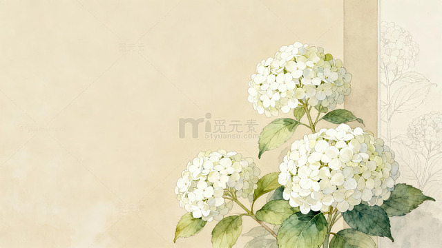 白色绣球花墙角静景图片