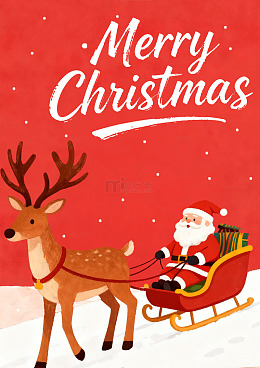 圣诞老人驯鹿雪橇节日插画