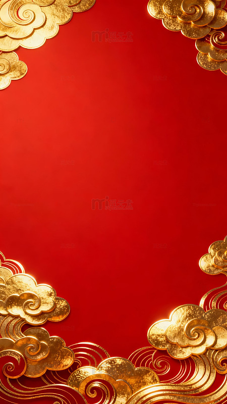 金色祥云环绕红色背景