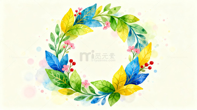水彩风格花卉花环图案